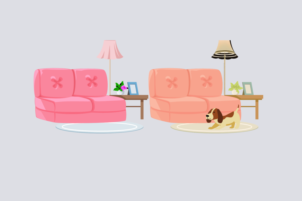 Illustration: Two living rooms of similar design. 